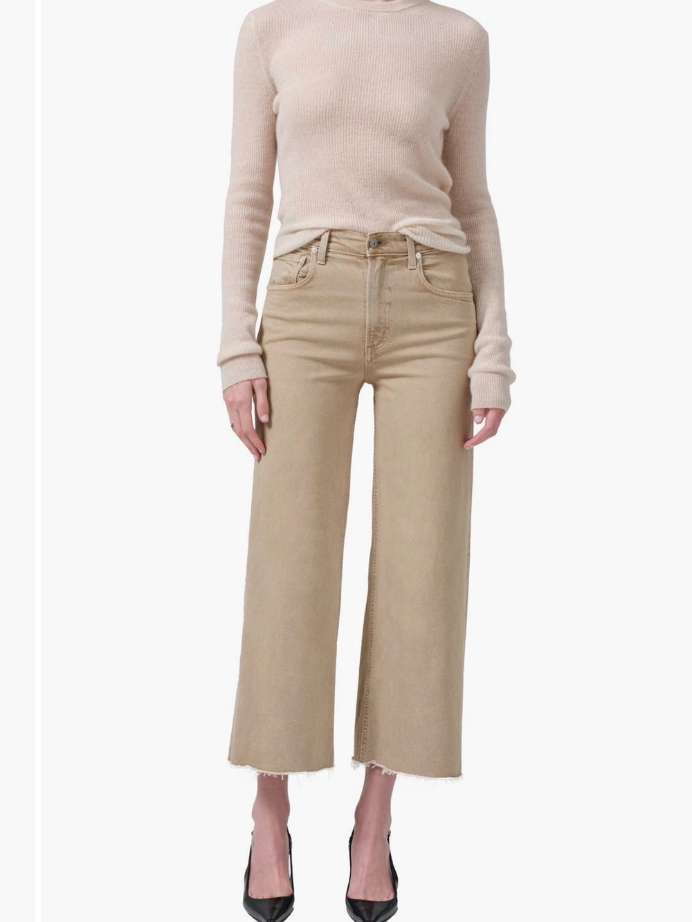 Citizens of Humanity Lyra Wide-Leg Ankle Jeans in Khaki Raw Hem
